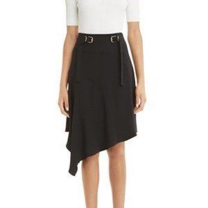 Carven Asymmetrical Midi Skirt Buckles Black NEW